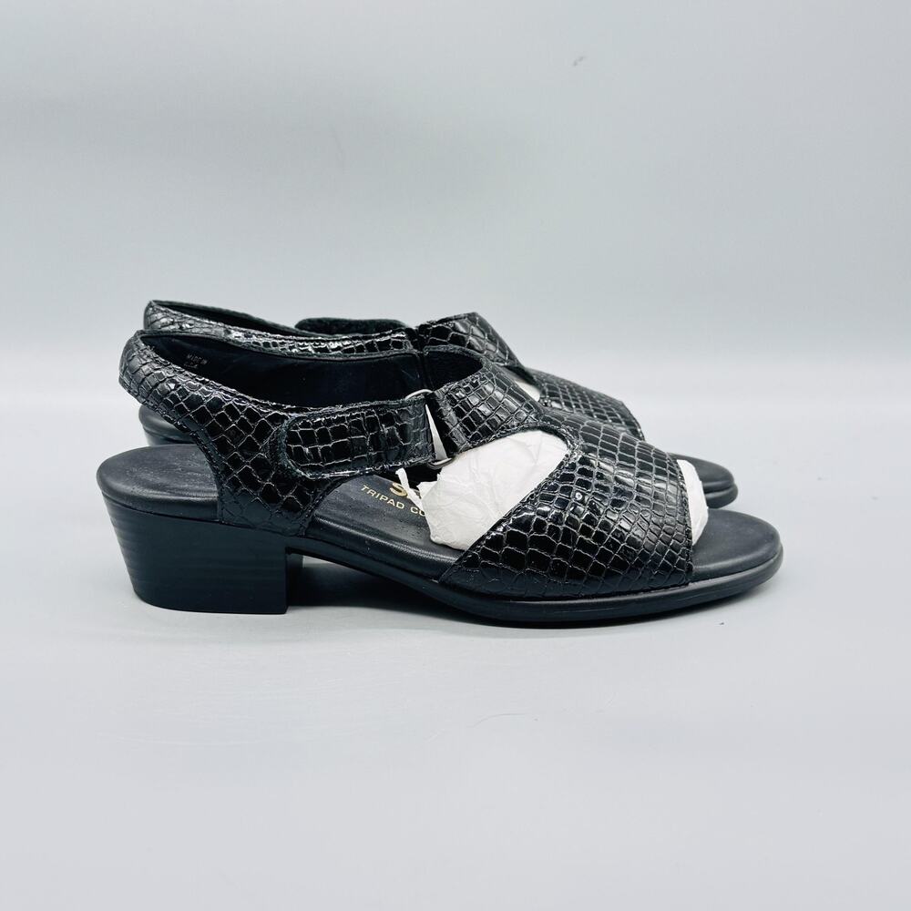 SAS Sandals Womens 7 Black Leather Tripad Comfort Slingback Hook Loop Heel Shoes